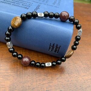 Men’s Black, Brown, and Silver Handmade Bracelet 🤎